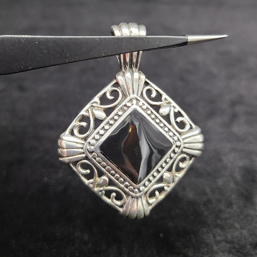 Vintage Sterling Silver Onyx Pendant Mexico 925